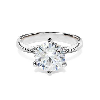 The Camille round cut moissanite solitaire engagement ring in white gold setting