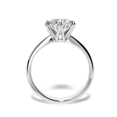 Side view of The Camille's 6-prong setting showcasing the moissanite's brilliance