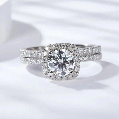 The Anastasia Round Cut Halo Pave Moissanite Wedding Set - Solstice