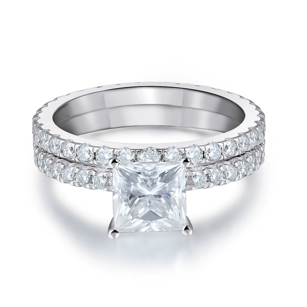 The Caroline Princess Cut Pave Moissanite Wedding Set - Solstice