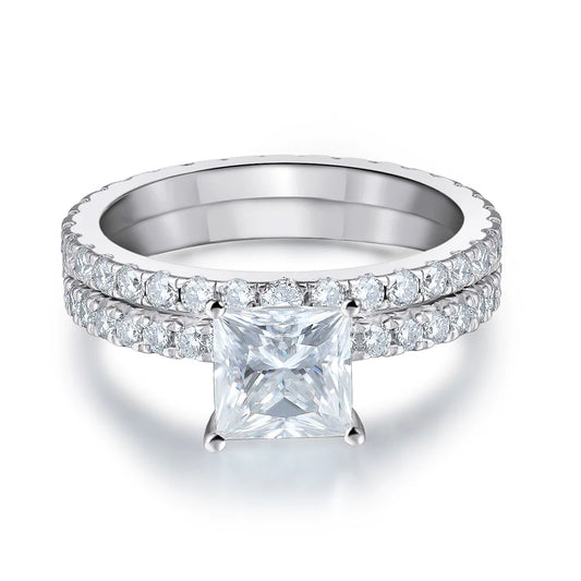 The Caroline Princess Cut Pave Moissanite Wedding Set