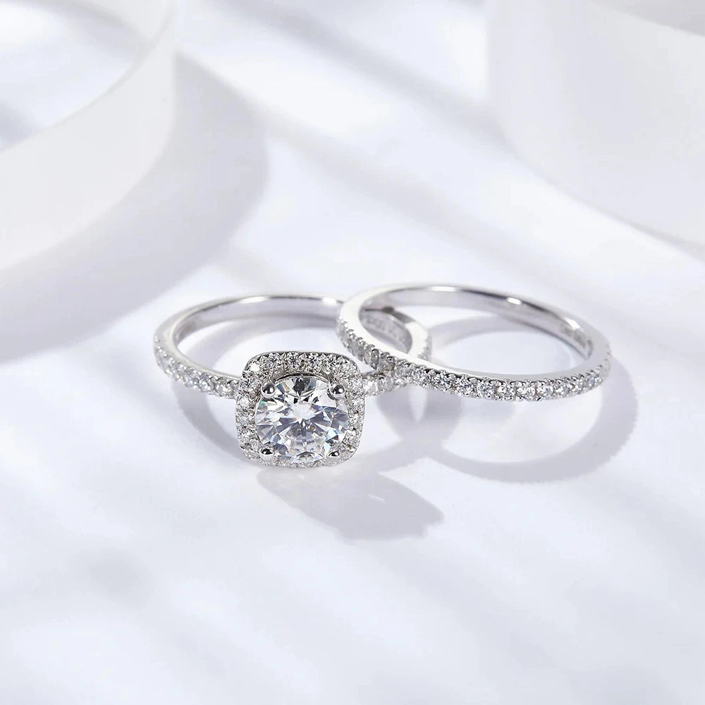 The Anastasia Round Cut Halo Pave Moissanite Wedding Set - Solstice