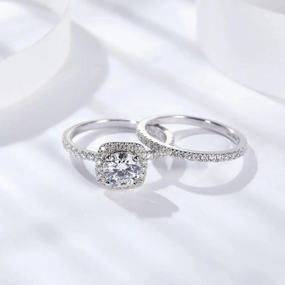 The Anastasia Round Cut Halo Pave Moissanite Wedding Set - Solstice