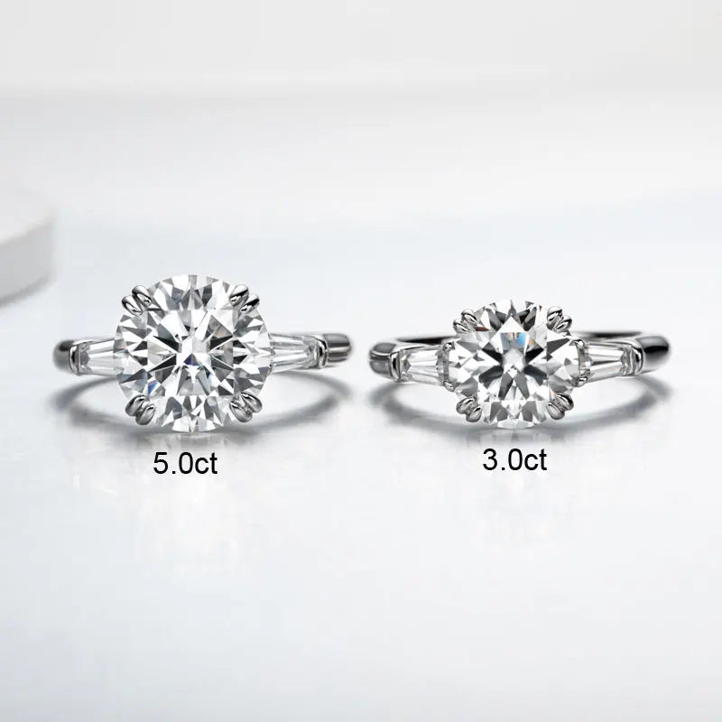 The Grace Round Cut Side Stone Moissanite Ring - Solstice