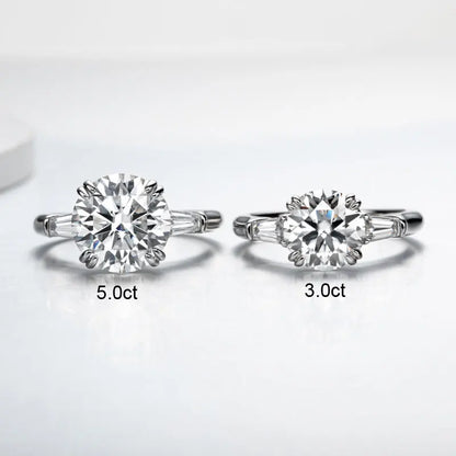 The Grace Round Cut Side Stone Moissanite Ring - Solstice