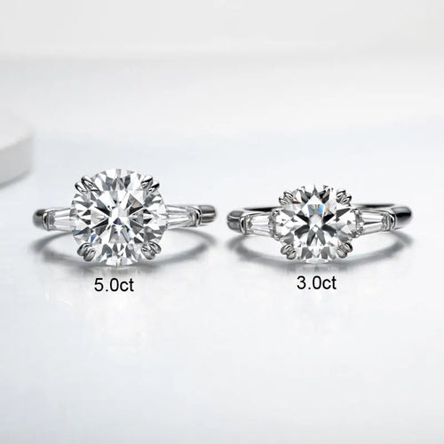 The Grace Round Cut Side Stone Moissanite Ring