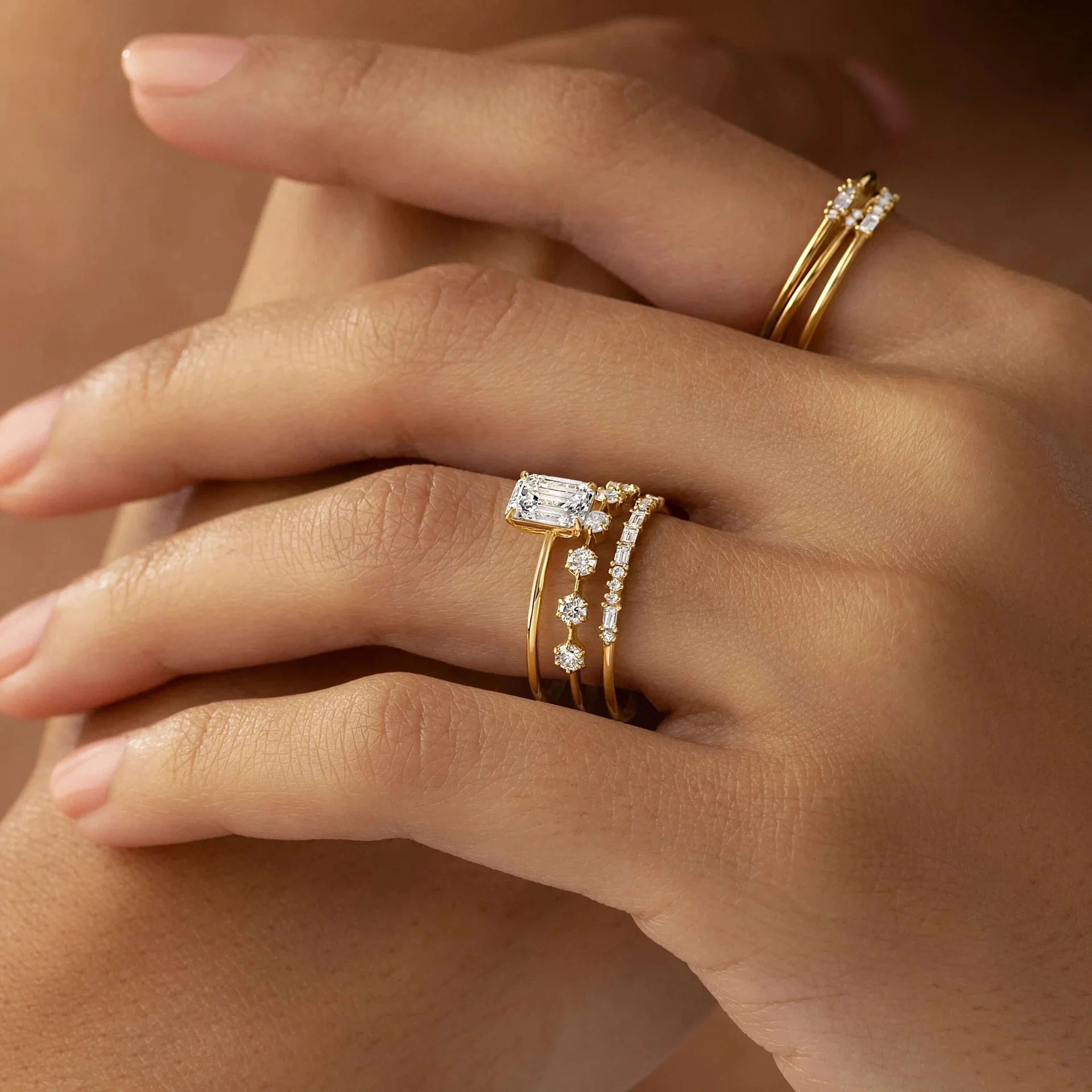 The Scarlett Emerald Cut Moissanite Ring - Solstice