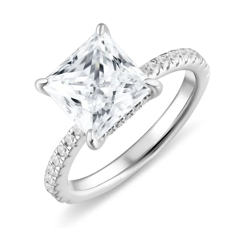 The Beatrice Princess Cut Hidden Halo Pave Moissanite Ring - Solstice