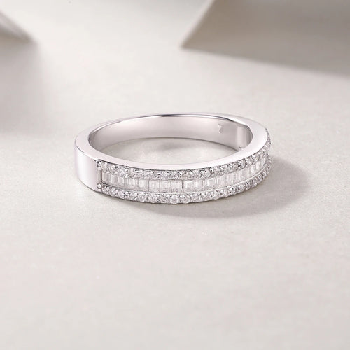 The Alexandra Emerald Cut Moissanite Half Eternity Band