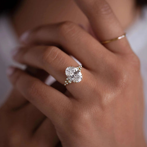 The Celeste | Oval Cut Moissanite Cluster Engagement Ring