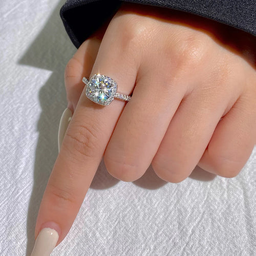 The Amelie Cushion Cut Halo Pave Moissanite Ring