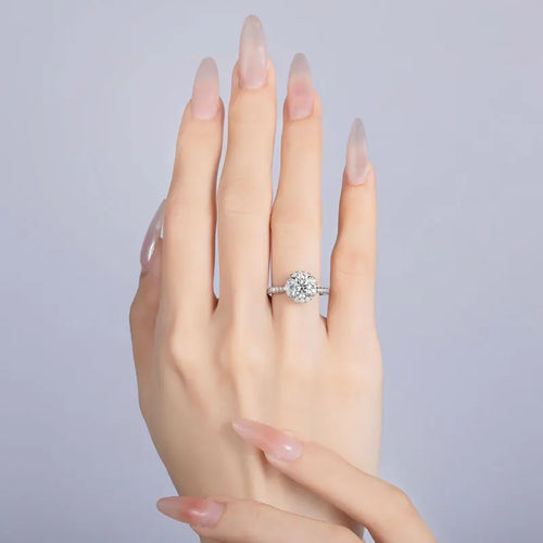 The Elizabeth Round Cut Halo Pave Moissanite Ring