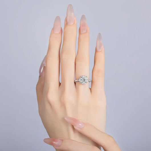 The Elizabeth Round Cut Halo Pave Moissanite Ring - Solstice