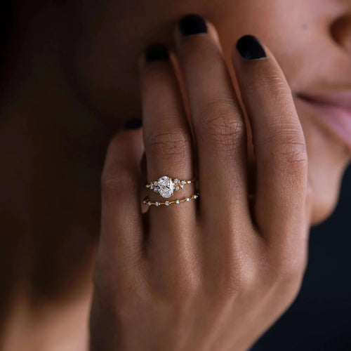 The Celeste | Oval Cut Moissanite Cluster Engagement Ring