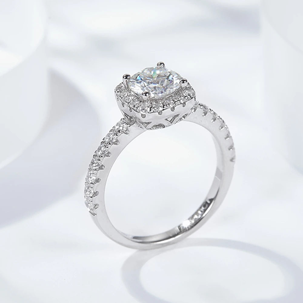 The Anastasia Round Cut Halo Pave Moissanite Wedding Set - Solstice