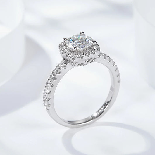The Anastasia Round Cut Halo Pave Moissanite Wedding Set - Solstice