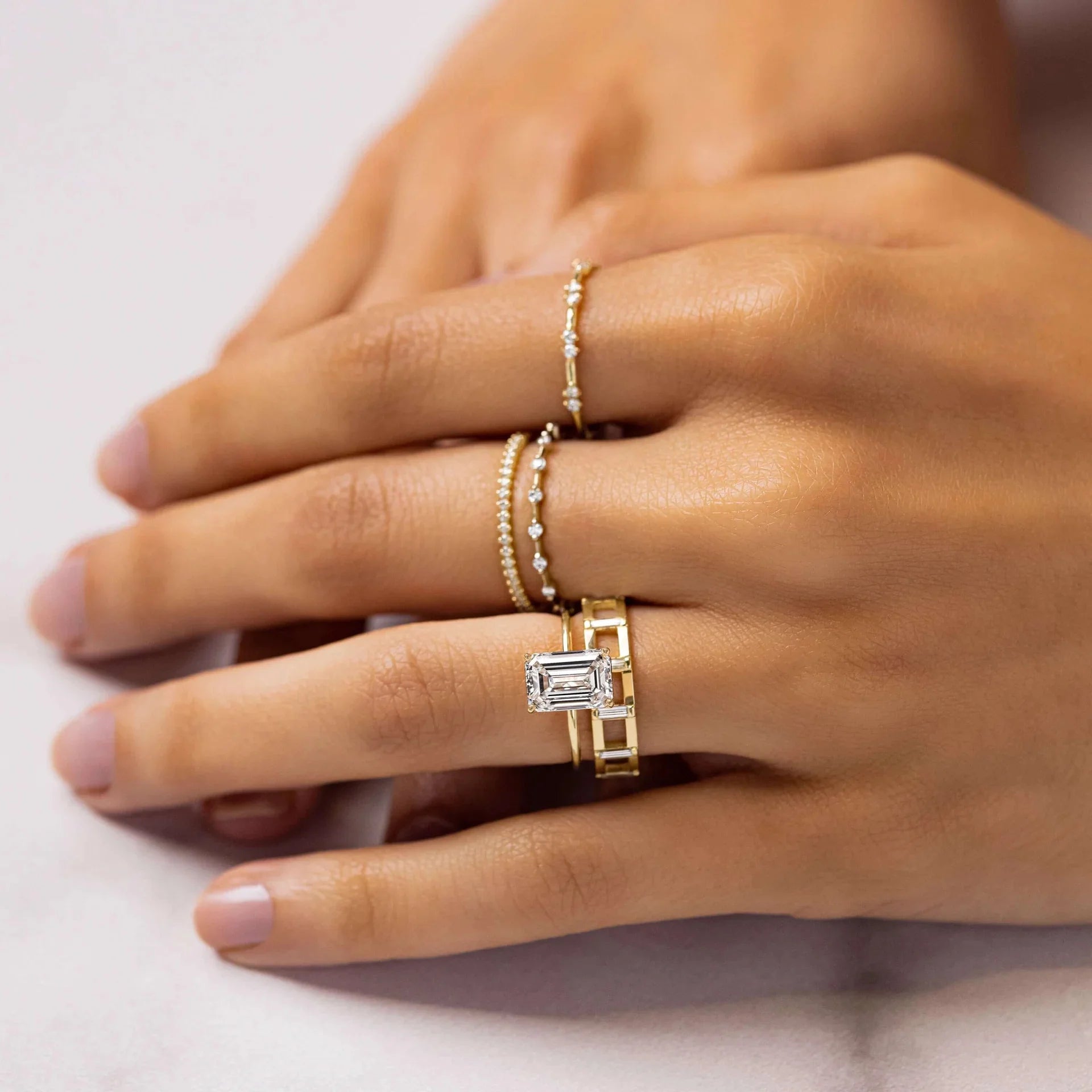 The Scarlett Emerald Cut Moissanite Ring - Solstice