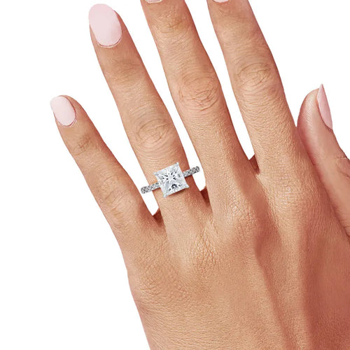 The Beatrice Princess Cut Hidden Halo Pave Moissanite Ring