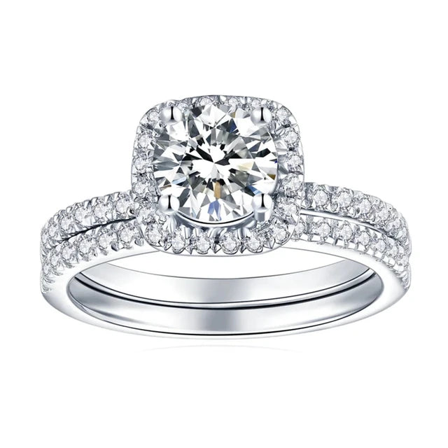 The Anastasia Round Cut Halo Pave Moissanite Wedding Set - Solstice