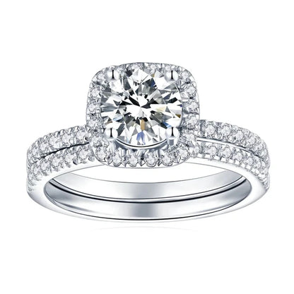 The Anastasia Round Cut Halo Pave Moissanite Wedding Set - Solstice