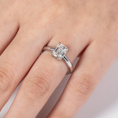 The Margaret Emerald Cut Hidden Stone Moissanite Ring - Solstice