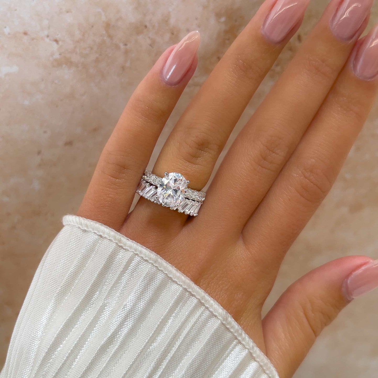 The Katherine | Oval Cut Pave Moissanite Solitaire Engagement Ring