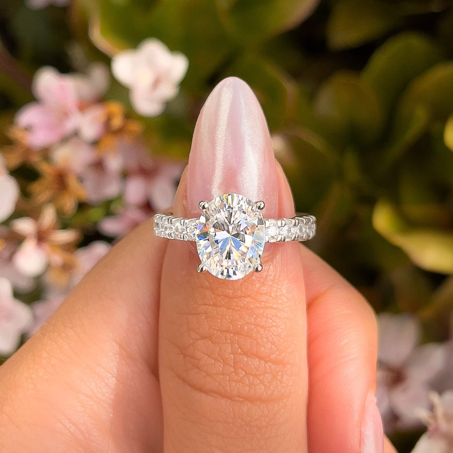 The Katherine | Oval Cut Pave Moissanite Solitaire Engagement Ring