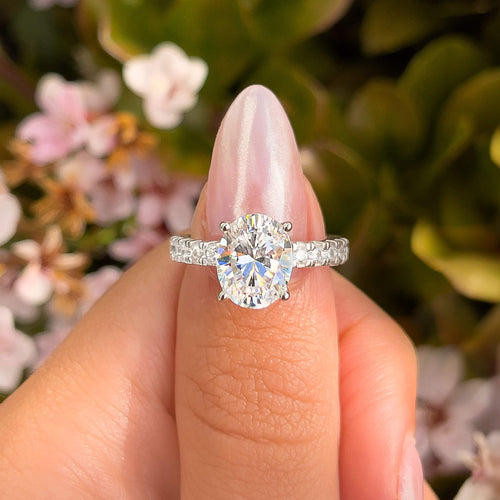 The Katherine | Oval Cut Pave Moissanite Solitaire Engagement Ring