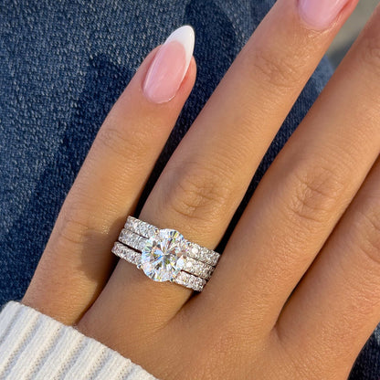 The Katherine | Oval Cut Pave Moissanite Solitaire Engagement Ring