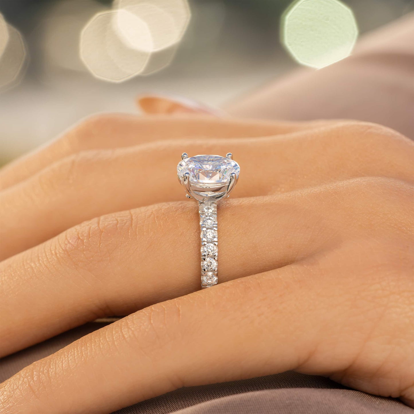 The Katherine | Oval Cut Pave Moissanite Solitaire Engagement Ring