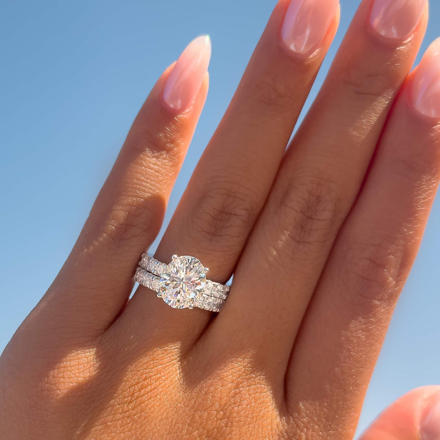 The Katherine | Oval Cut Pave Moissanite Solitaire Engagement Ring