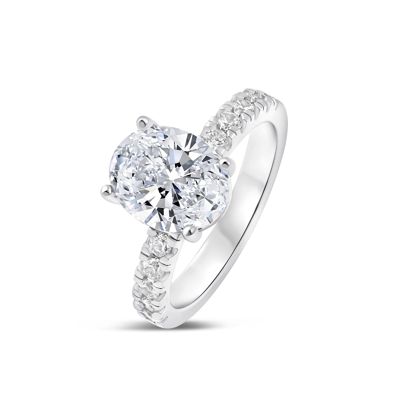 The Katherine | Oval Cut Pave Moissanite Solitaire Engagement Ring