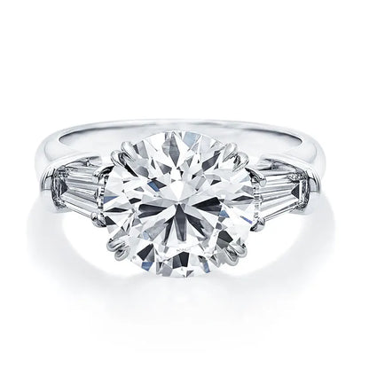 The Grace Round Cut Side Stone Moissanite Ring - Solstice