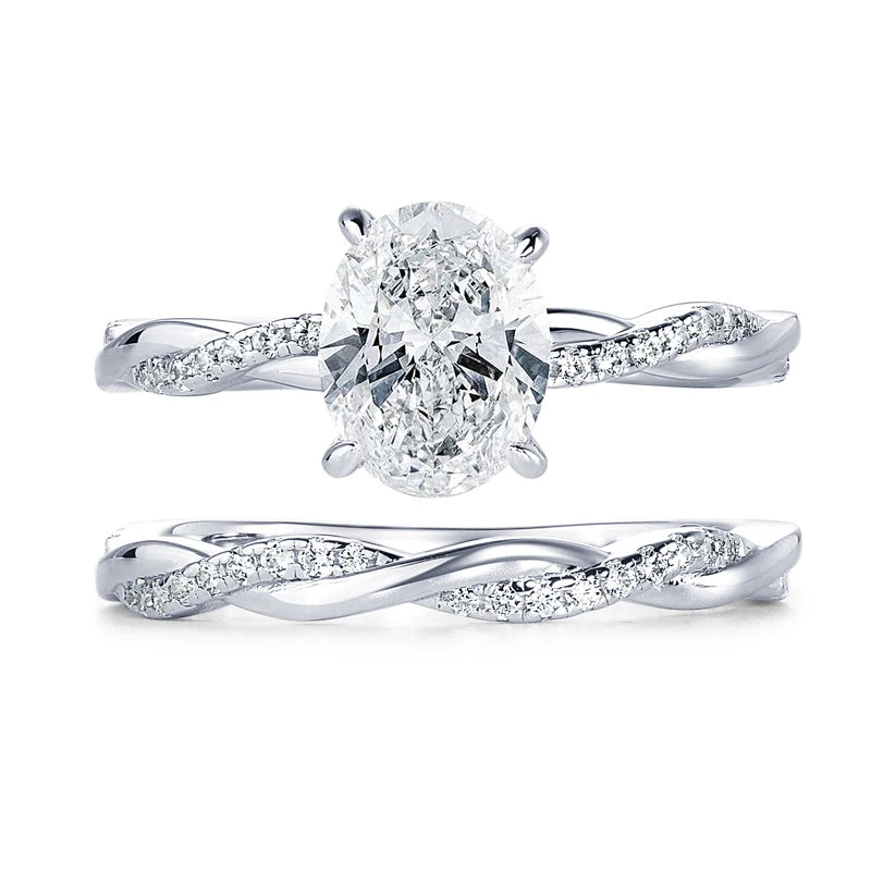 The Isabella Oval Cut Pave Moissanite Ring Set - Solstice