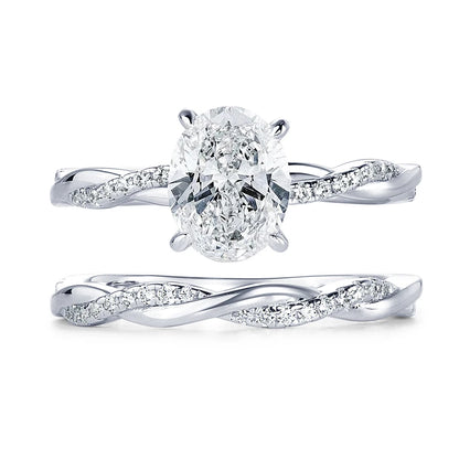 The Isabella Oval Cut Pave Moissanite Ring Set - Solstice