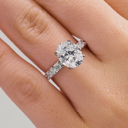 The Katherine | Oval Cut Pave Moissanite Solitaire Engagement Ring