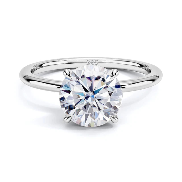 #e3e3de; silver moissanite engagement ring on hand – The Diana