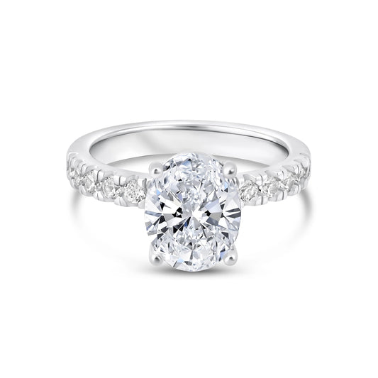 The Katherine | Oval Cut Pave Moissanite Solitaire Engagement Ring